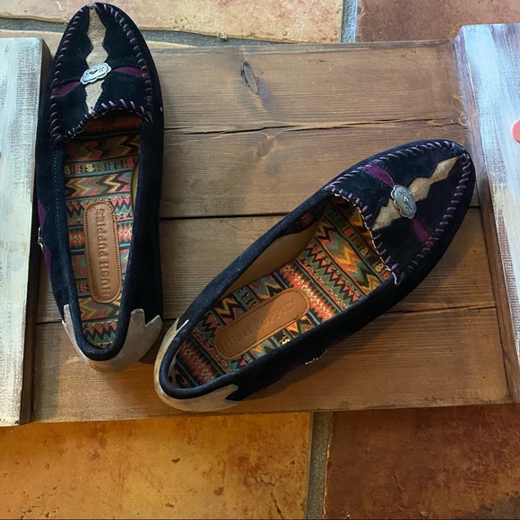 Aztec Western Boho Suede Hush Puppies Loafers Sz 8.5 - Picture 9 of 12